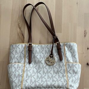 Elegant Brown/Gold and Cream Women's Handbag